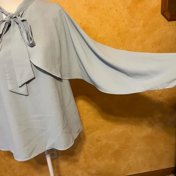 Chicwish - Light Blue Bowknot Cape Sleeves Blouse- Size M - Picture 5 of 12